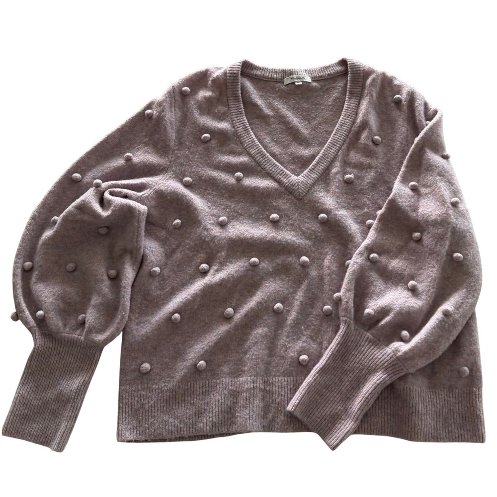 Madewell Bobble V-Neck Balloon Sleeve Sweater XL Heathered Mauve Lavender